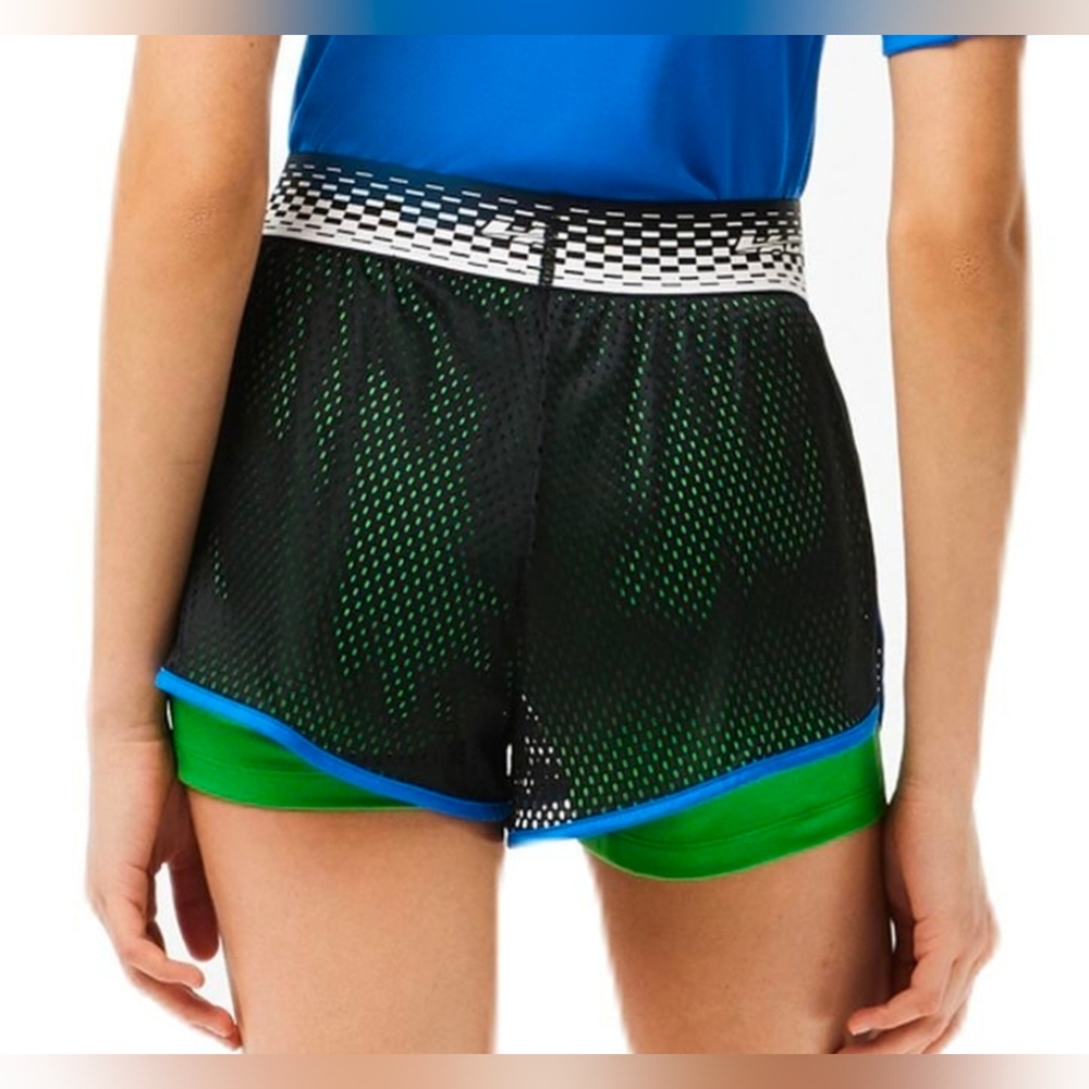 Women's Lacoste Sports Mesh Layered Slimming Stretch Shorts Size US S EU 38 EUC - Picture 2 of 13